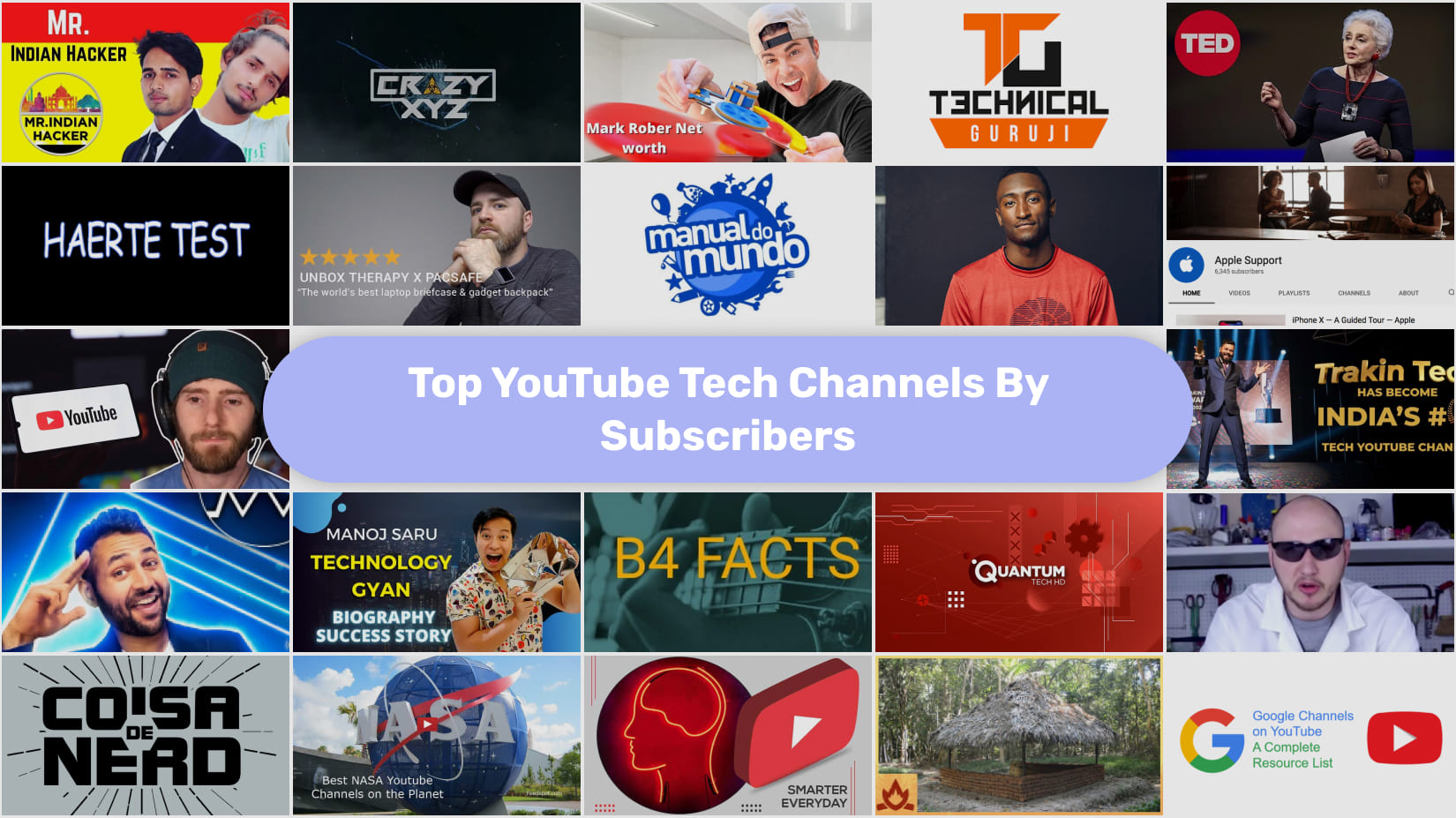 Top 50 YouTube Tech Channels Sorted by Subscribers