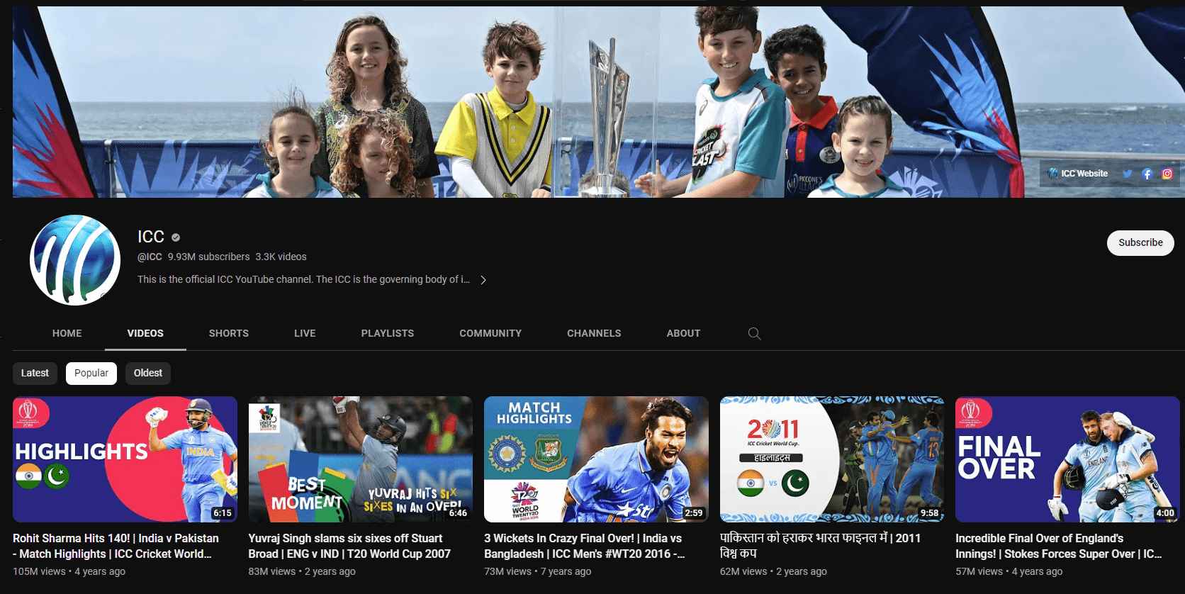 ICC youtube sports channel