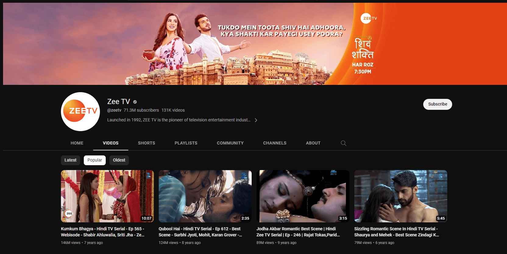 Zee TV most subscribed youtube channel 